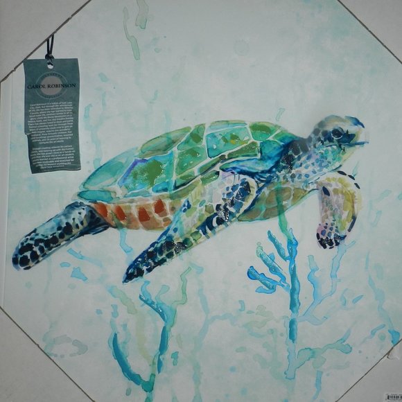 Carol Robinson Blue Sea Turtle Swim Canvas Wall Art 24" x 24" Framed🆕⌚📦🏃🏻⚡ - Picture 2 of 13